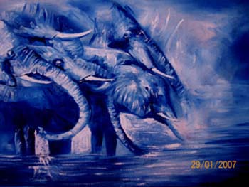 Spiritual African-themed painting with acrylic textures by Chembx